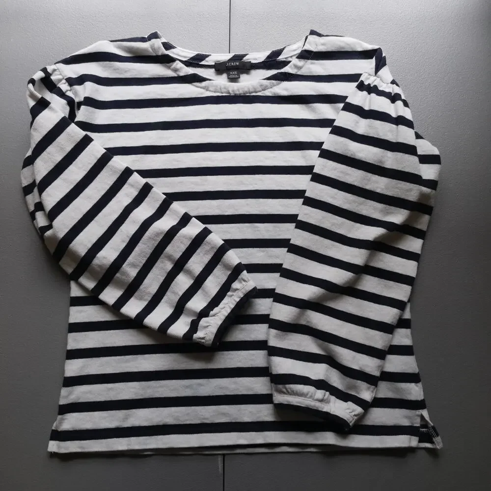 J Crew Mariner Breton Stripe Boatneck Long Sleeve Cotton Shirt XXS Coastal Prep